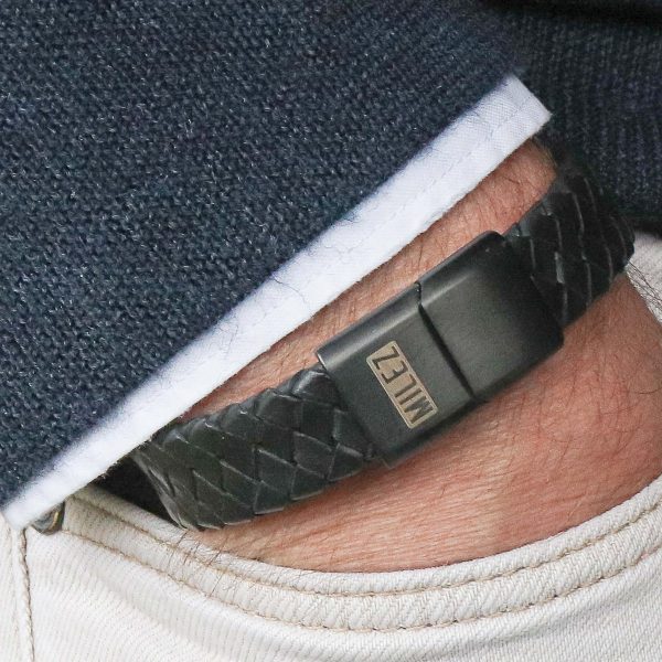 Leren heren armband zwart | zwarte sluiting M – Bild 2