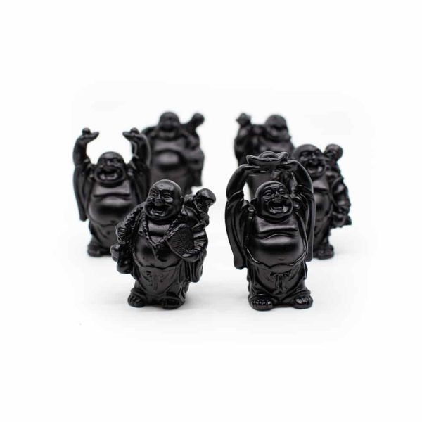 Happy Buddha Statue Stehend Polyresin Schwarz | 6er Set | ca. 7 cm