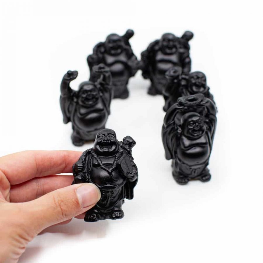 Happy Boeddha Beeld Staand Polyresin Zwart | set van 6 | ca. 7 cm – Bild 2