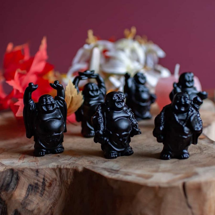 Happy Boeddha Beeld Staand Polyresin Zwart | set van 6 | ca. 7 cm – Bild 3