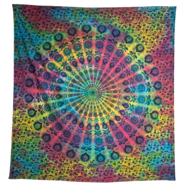 Authentischer Mandala-Wandteppich Baumwolle Regenbogen (225 x 210 cm)