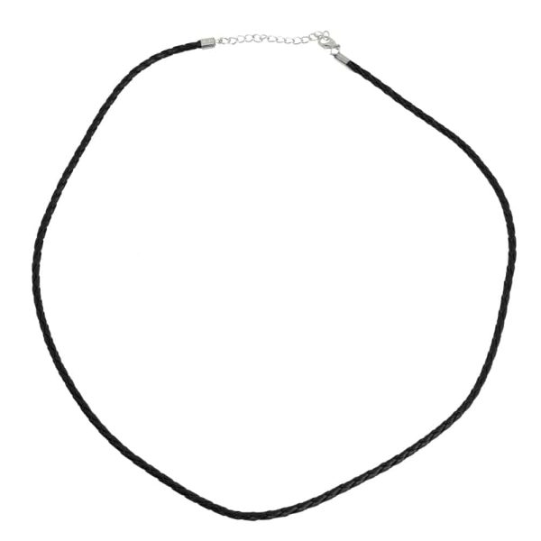 Geflochtenes Lederhalsband mit Karabiner schwarz (60 cm / 3 mm)