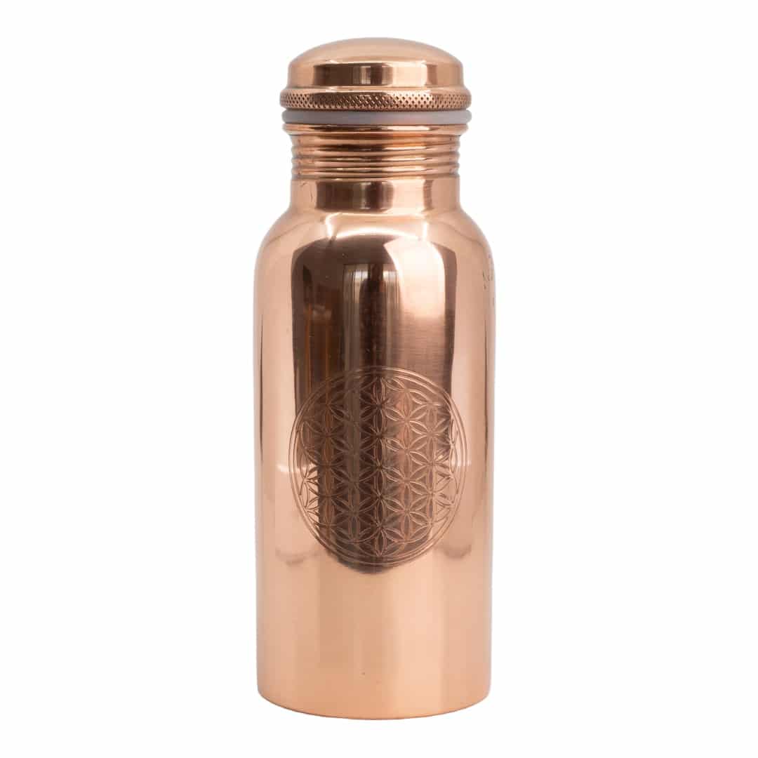 Kupfer Wasserflasche Blume des Lebens geätzt - 500 ml