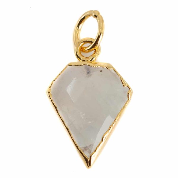 Edelstein-Anhänger Regenbogen Mondstein Diamantform | Vergoldet | 15 x 12 mm