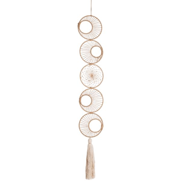 Handgemaakte Dromenvanger Maanfases| Creme & Goudkleurig Lurex Textielvezel | Cirkels | (103 cm)
