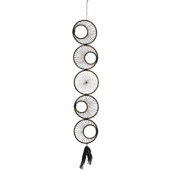 Handgemaakte Dromenvanger Maanfases| Zwart & Goudkleurig Lurex Textielvezel | Cirkels | (92 cm)
