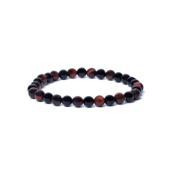 Armband schwarzer Onyx/ rotes Tigerauge AA Qualität elastisch | 0,6 cm