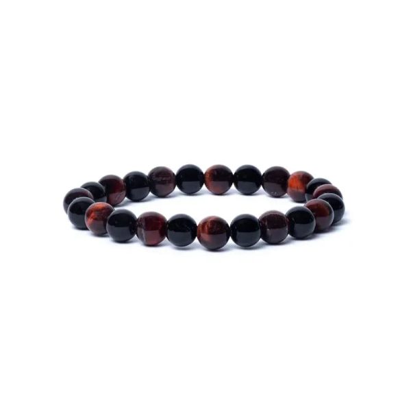 Armband schwarzer Onyx/ rotes Tigerauge AA Qualität elastisch | 0,8 cm