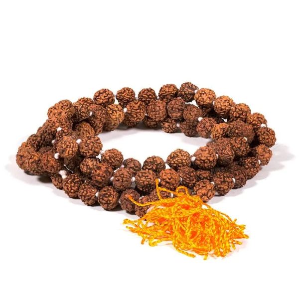 Mala Rudraksha 108 Perlen mit orangefarbener Quaste | 0,8 cm