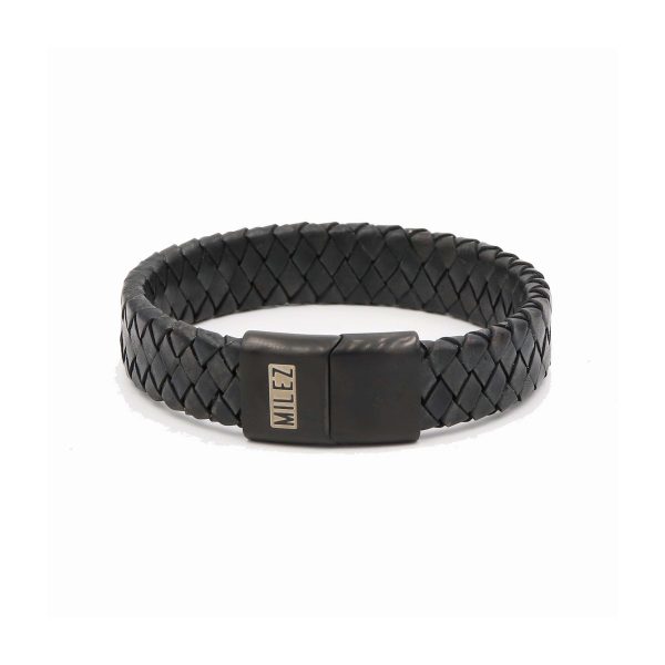 Herren Lederarmband schwarz | schwarze Schließe M