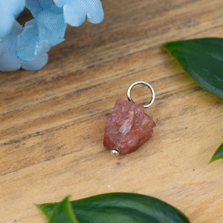 Ruwe Edelsteen Hanger Aardbeienkwarts 925 Zilver (8 | 12 mm) – Bild 3