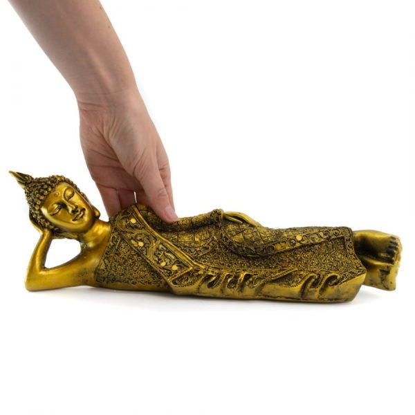 Thaise Boeddha Beeld Liggend Polyresin Goudkleurig | 35 x 8 cm – Bild 2