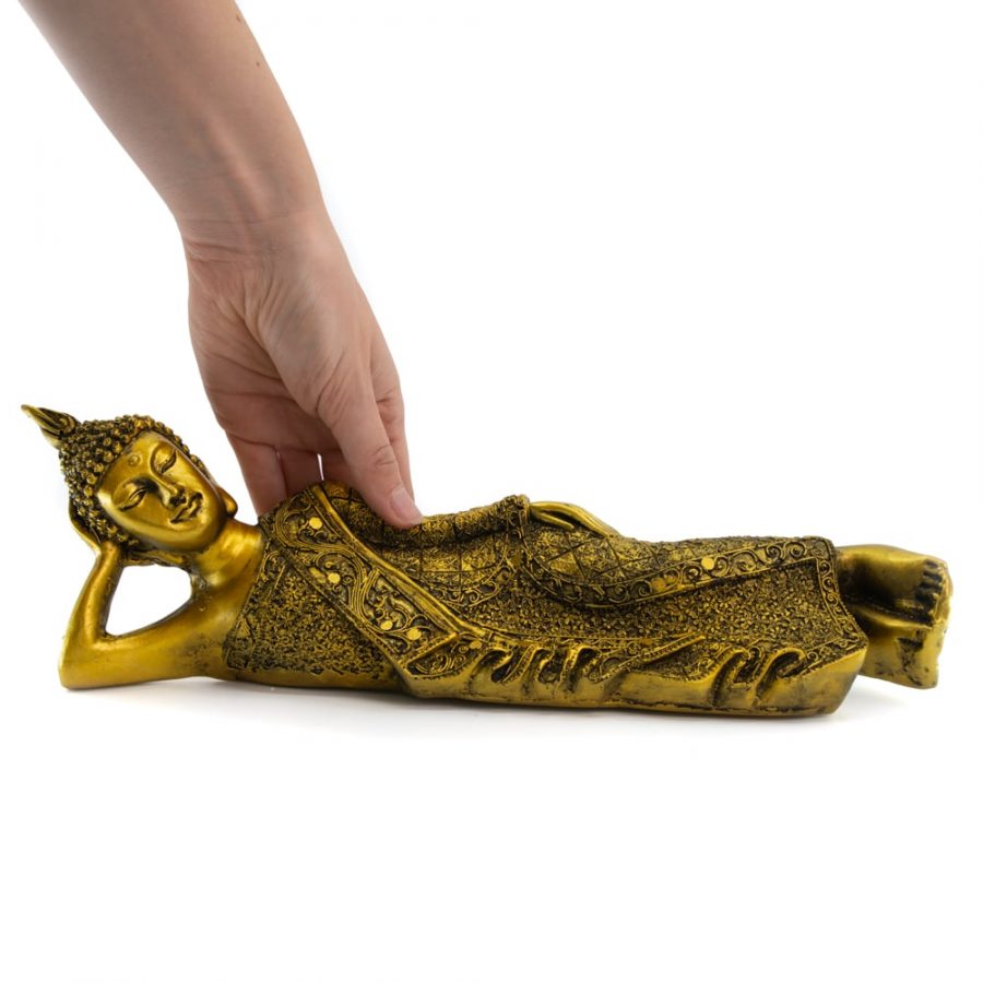 Thaise Boeddha Beeld Liggend Polyresin Goudkleurig | 35 x 8 cm – Bild 2