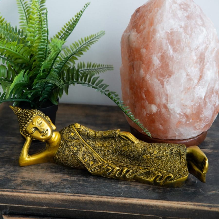 Thaise Boeddha Beeld Liggend Polyresin Goudkleurig | 35 x 8 cm – Bild 3