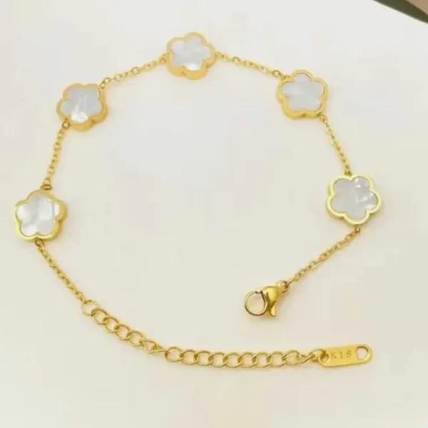 Armband Kleeblatt vergoldet weiß