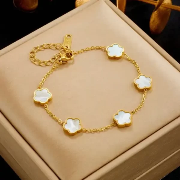 Armband Klaver Gold Plated Wit – Bild 2