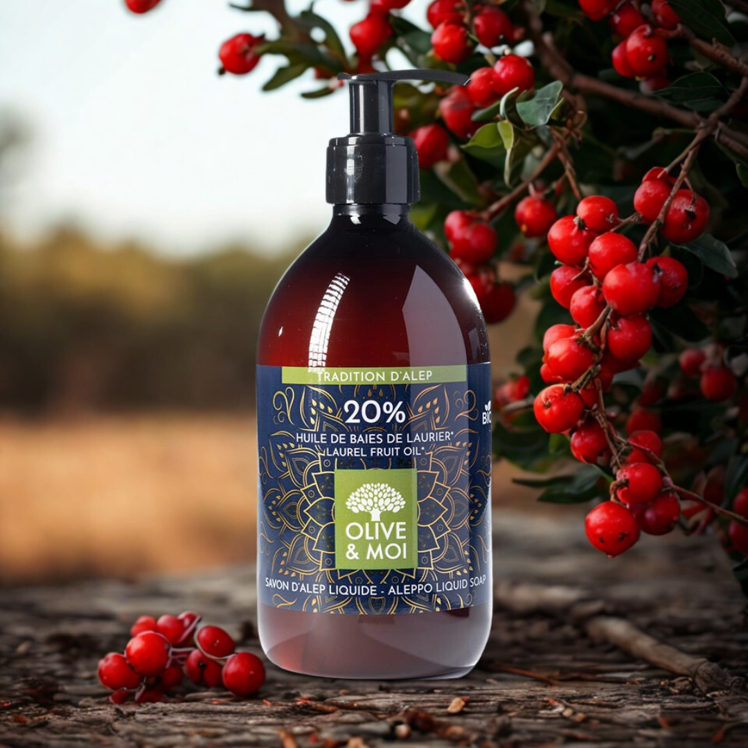 Aleppo | Vloeibare zeep 80% Biologische Extra Vierge Olijfolie | 20% Biologische Laurierbessenolie | 500 ml – Bild 2