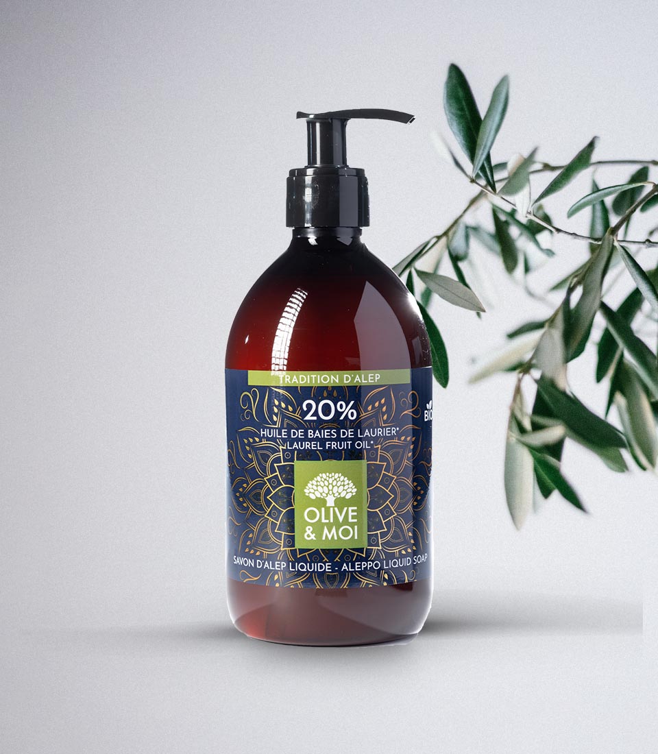 Aleppo | Flüssigseife 80% Natives Bio-Olivenöl Extra | 20% Bio-Lorbeeröl | 500 ml