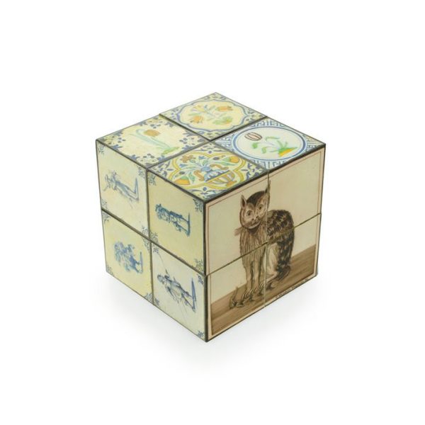 Puzzle-Würfel - Delfter Blau Kacheln Katze