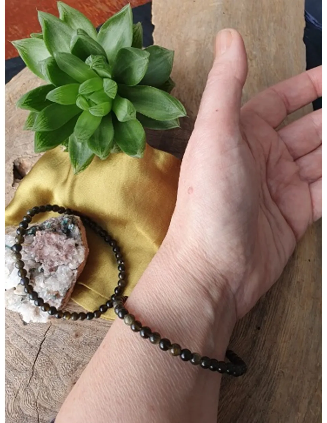 Kralenarmband | Obsidiaan Goud 4 mm – Bild 4