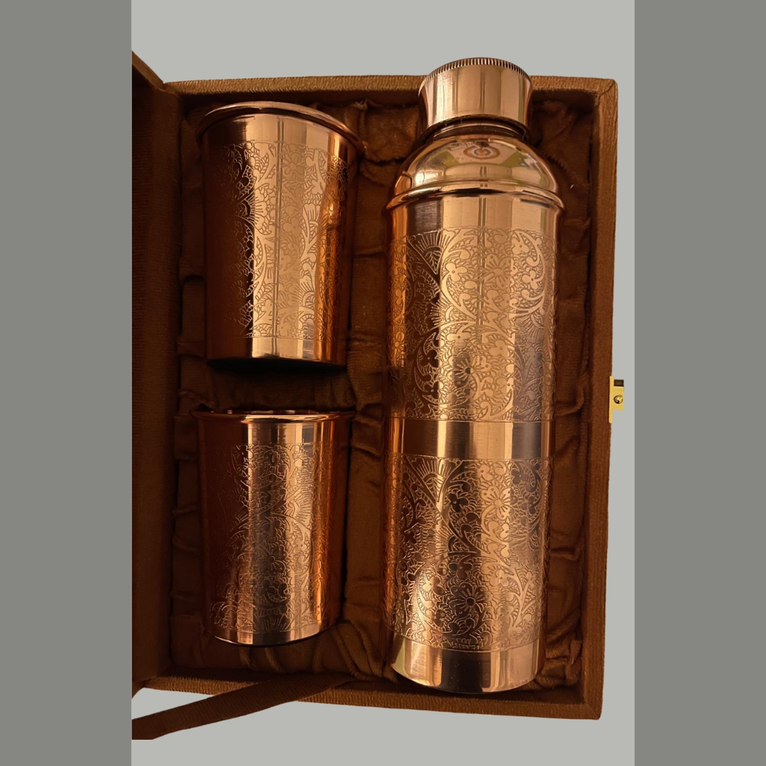 Koperen Set | Fles met 2 Bekers Bloemmotief ±750 ml – Bild 3