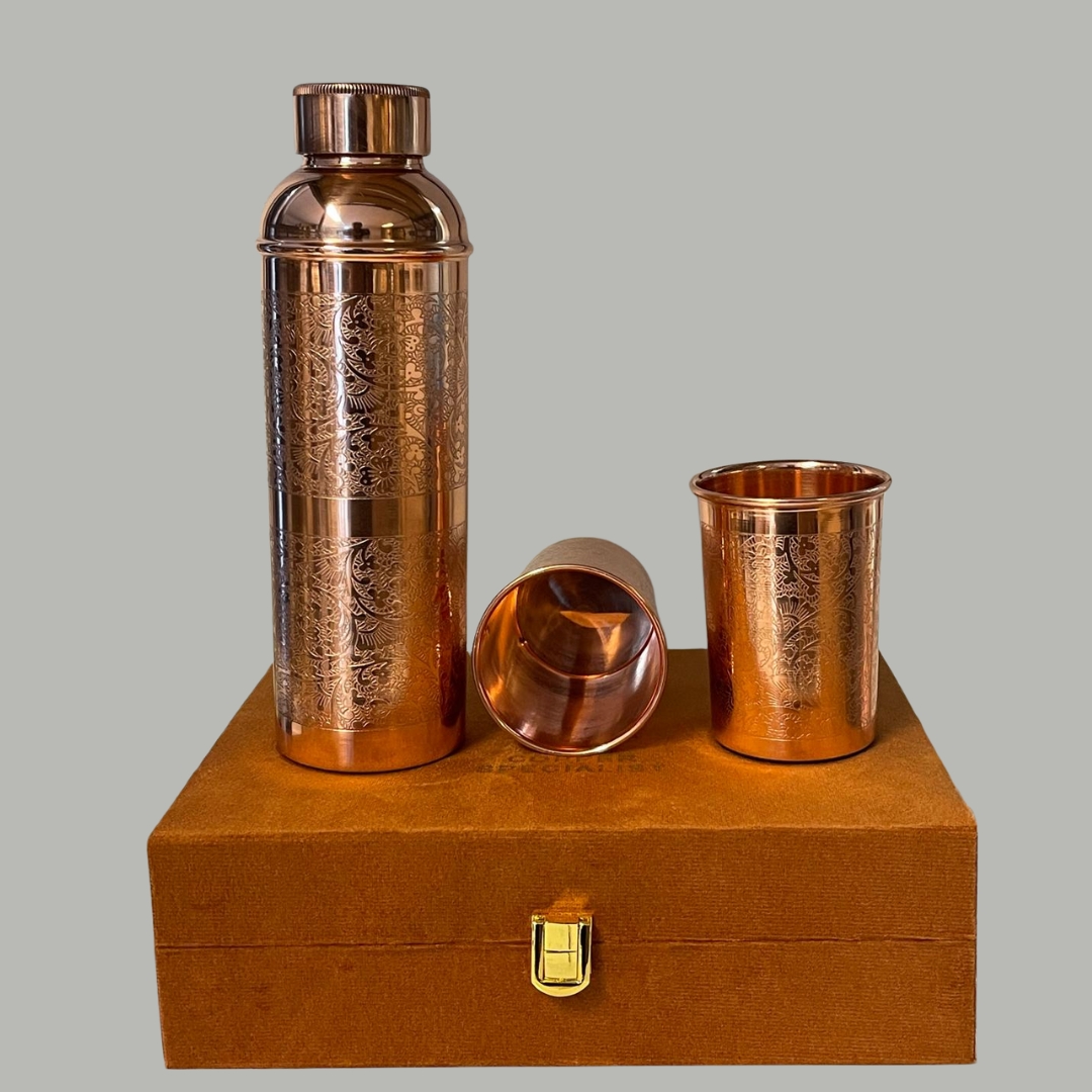 Koperen Set | Fles met 2 Bekers Bloemmotief ±750 ml – Bild 4