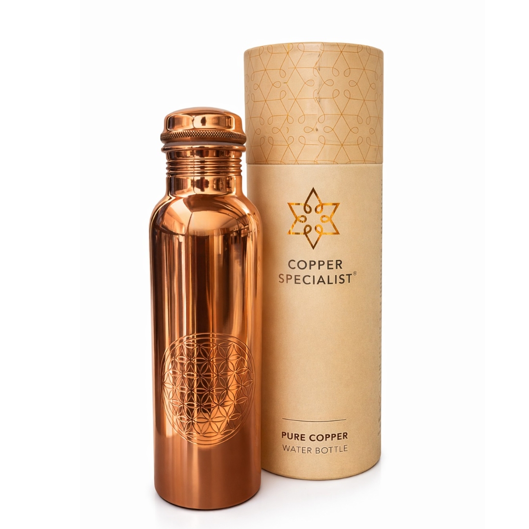 Wasserflasche aus Kupfer | Flower of Life | 850 ml