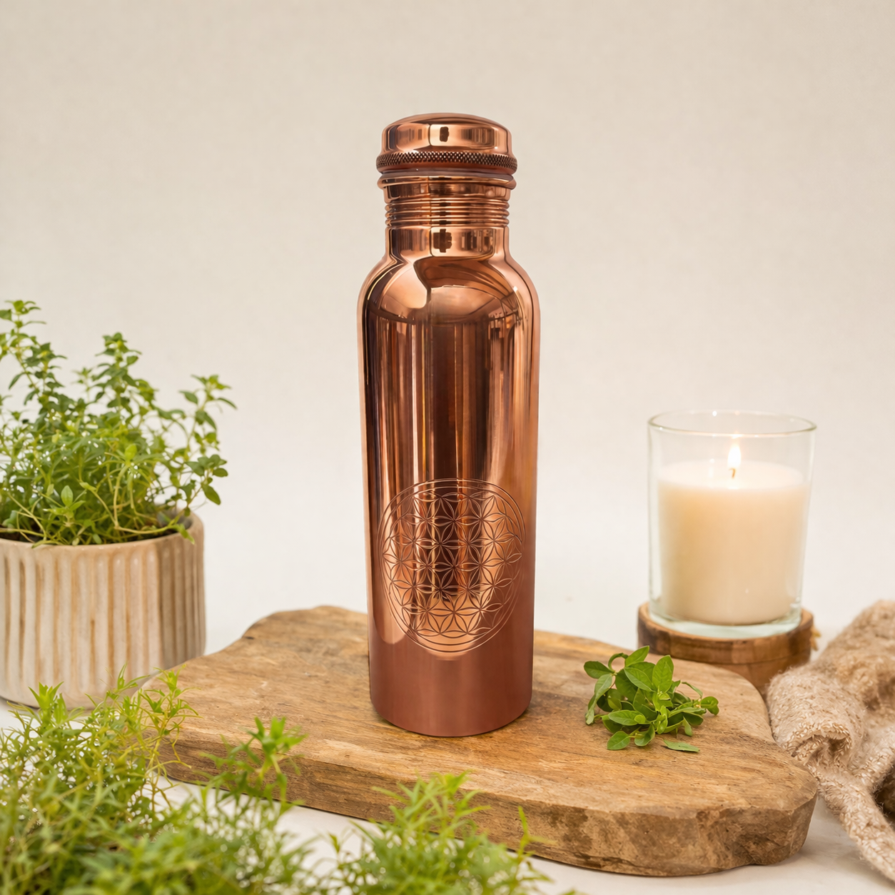 Koperen Waterfles | Flower of Life | 850 ml – Bild 3